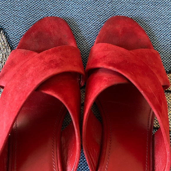 Mansur Gavriel Cross Strap Suede Red Mule Shoe - Picture 5 of 7